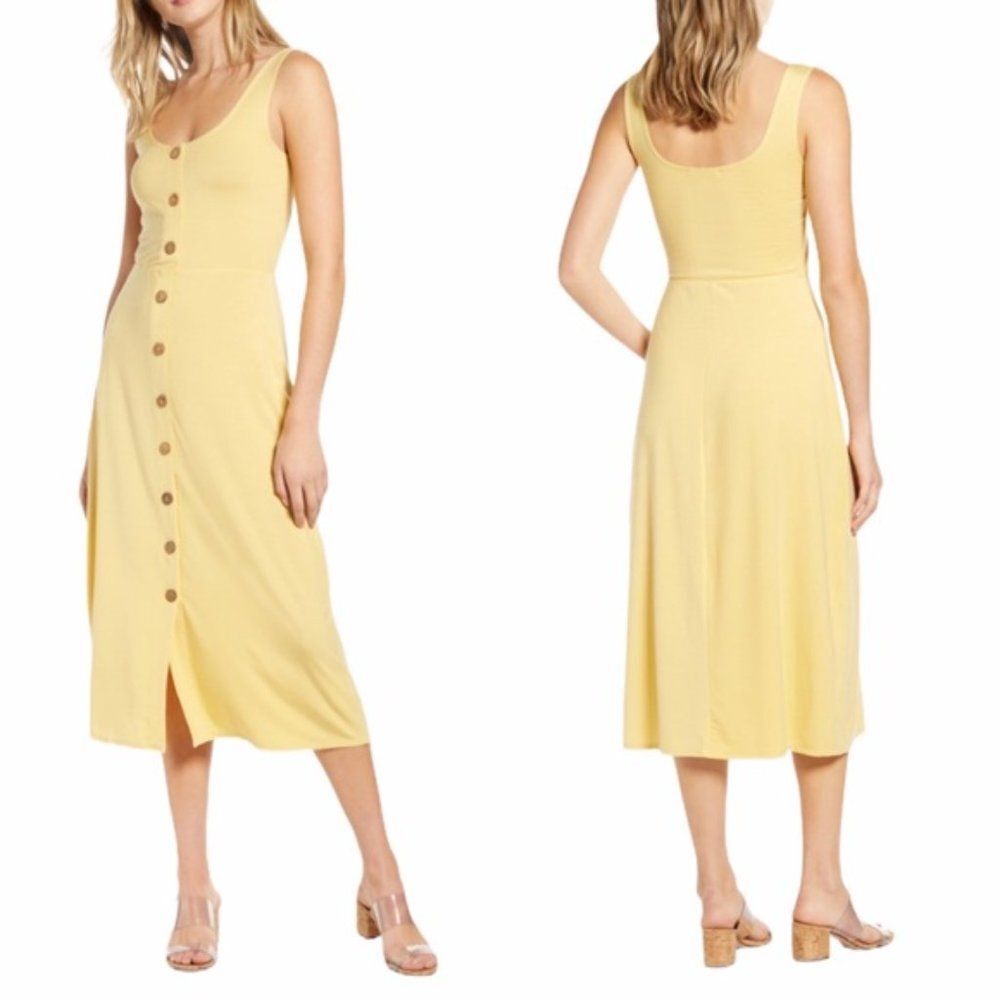 Reformation Ari Button Front Yellow Midi Dress S